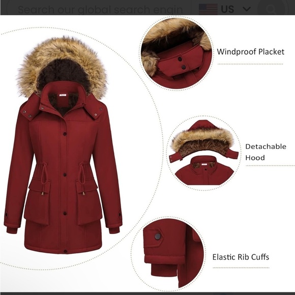 NWT Beyove Women's Waterproof Winter Parka with Removable HoodFaux Fur Lining‌‌ - Picture 4 of 6